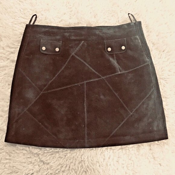 THALIA SODI Black Leather Suede Patchwork Sm Pockets Mini Skirt Junior 11/12 - Picture 2 of 6